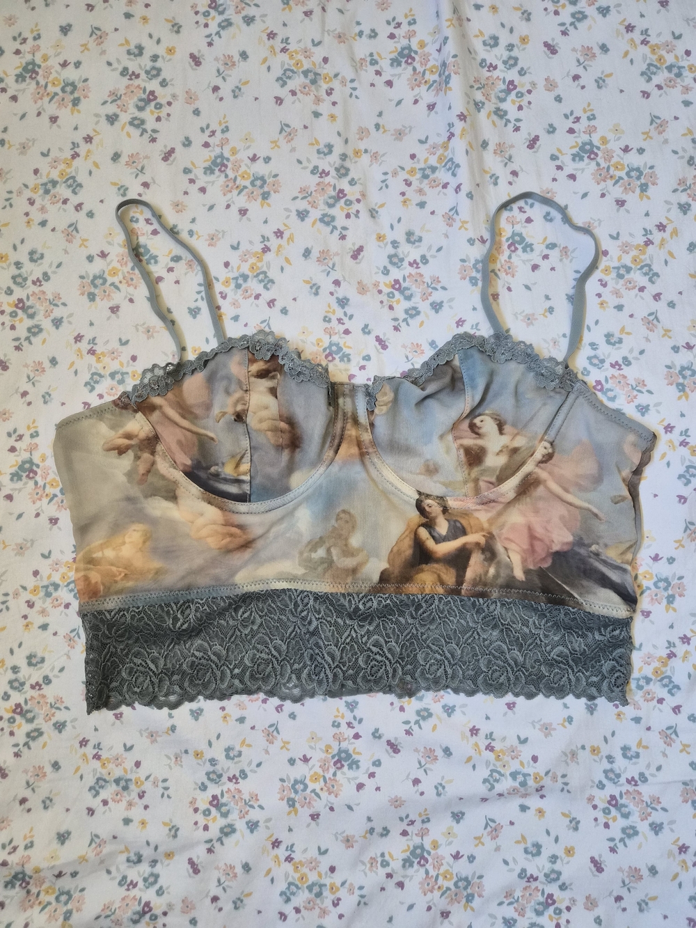 Urban Outfitters Angel Print Lace Bralette in Sage Blue